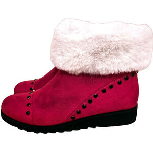Rose Wand Women's Red 'Cassina' Fur Trim Rhinestone Booties Size 7 NWOT